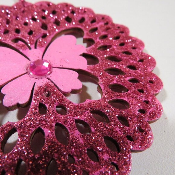Deep Pink Round Butterfly Laser Cut Wooden Ornament (Double Sided) - Picture 5 of 7